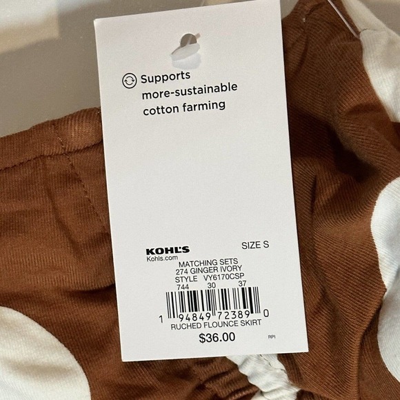 So Brown with Cream Polka Dots Ruffle Hem Adjustable Length Mini Skirt Sz S NWT - Picture 8 of 8